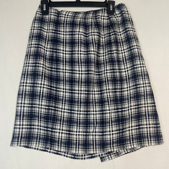Talbots Women's Plaid Wrap Skirt Black White Linen Blend Knee Length - Size 10 - Picture 3 of 8
